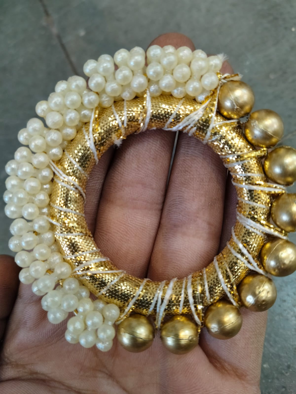 White and Golden Pearl ring_3 Inch
