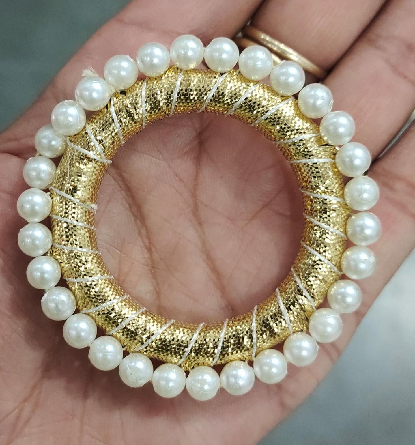 Golden Ring with white pearl 2 Inch